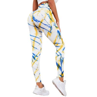 China Breathable Fashionable Print Tie Dyed High Waist Sports Fitness Lifting Running Women Women Pants Tights Seamless Yoga Pants Customizable for sale