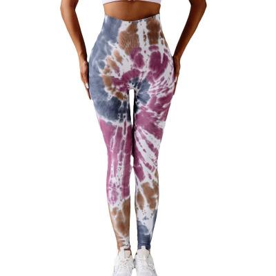 China New Breathable Colorful Seamless Yoga Pants Women Elastic Personality Control Hip Belly High Waist Fitness Gaiters Hand Drawn Lifting Pants for sale