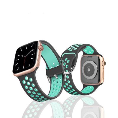 China Dual Colors Dustproof Sport Strap Silicone Watchband For Apple Watch Band 38mm 40mm 42mm 44mm for sale