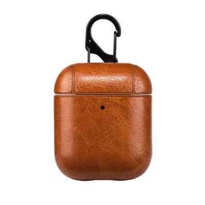 China Luxury Leather Cover Device Case With Key Chain For AirPods 1 2 Brown for sale