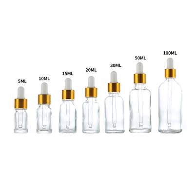 China 5ml 10ml 15ml 20ml 30ml 50ml Cosmetic Clear Dropper Glass Bottle With White Essence Dropper Glass Bottle for sale