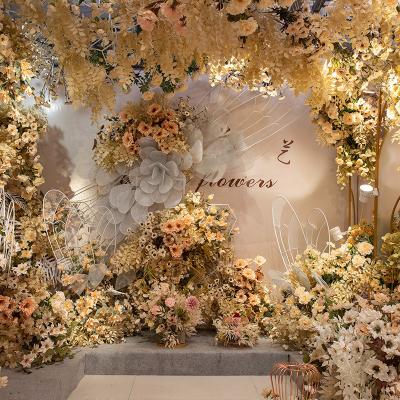 China Beautiful colorful Champagne color wedding simulation flower stage layout road row flower wall decoration artificial flower factory wholesale for sale