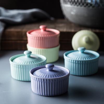 China New Ceramic Viable Nordic Style With Lid Small Bowl Souffle Cake Bowl Utensil Baking Baking Dish Wholesale for sale