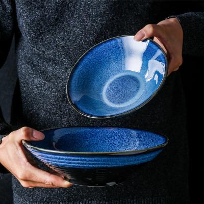 China Retro Luster Creative Japanese Ceramic Home Viable Blue Oven Ramen Noodle Soup Bowl Variable Instant Pasta Salad Bowl for sale