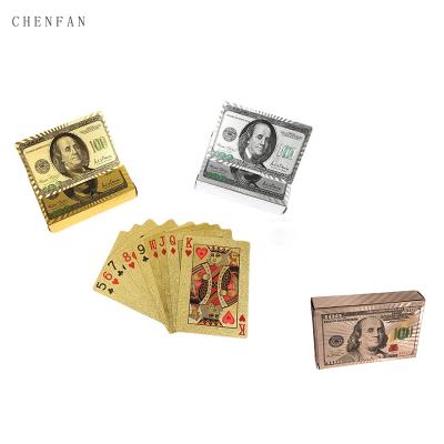 China Wholesale Custom Washable Full Color US Dollar Gold Playing Cards Playing Cards Saudi Arabia Gold Foil Print Waterproof Plastic Playing Cards for sale