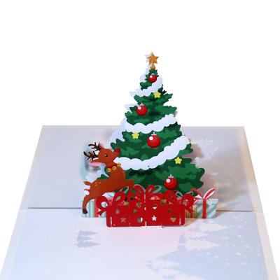 China Custom 3D Color Print Europe Christmas Greeting Card Christmas Tree Deer Three-Dimensional Thanksgiving Greeting Card for sale