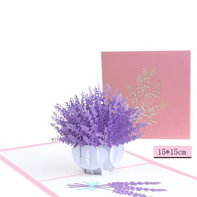 China Europe Manufacturers Greeting Cards Lavender 3D Greeting Cards Laser Paper Cutting Thank You Cards for sale