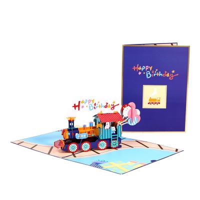 China China Amazon Creative Hot Sale Birthday Train 3D Greeting Card Exquisite Birthday Gift for sale