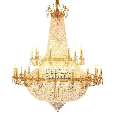 China French Brass Chandelier Luxury Banquet Villa Chandelier Lighting Fixture Crystal Hotel Traditional Antique Brass Crystal Pendant Light for sale