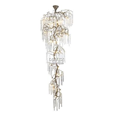 China Branch Staircase Villa Banquet Lobby Hotel Crystal Lamps Contemporary Crystal Long Chandelier Pendant Lights for sale