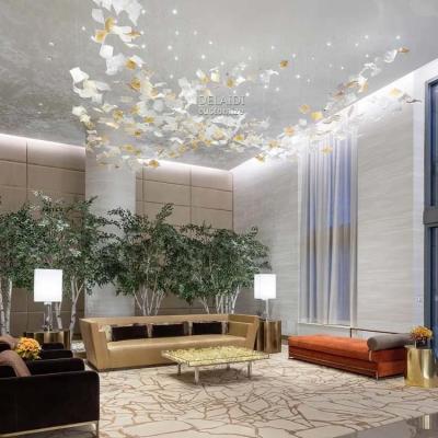 China Customized Venue Contemporary Living Room Meeting Lobby Hotel Decorative Crystal Leaf Chandelier Led Art Glass Chandelier Pendant Light for sale