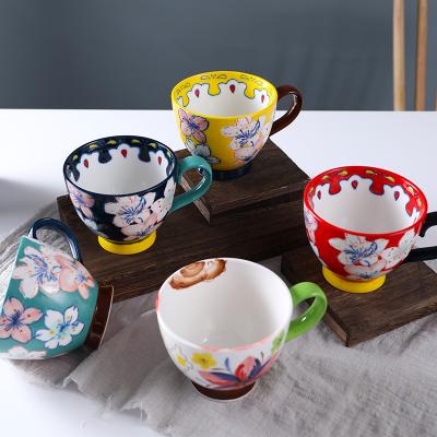 China Hot Selling Creative Handmade Ceramic Tea Set Uninverted Hand-painting Tea and Coffee Set Coffee Set for Adults for sale