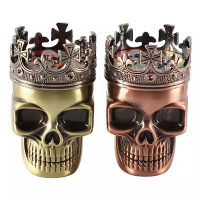 China Creative Custom Logo JUJI 2022 Portable 3 Layers 46mm Herb Grinder Crown King Bronze Zinc Alloy Skulls Dry Herb Grinder for sale