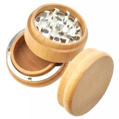 China JUJI 2022 Custom Smoking Logo 60mm Wooden Zinc Alloy Grinder Portable 3 Layers Herb Grinder for sale