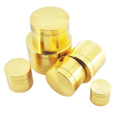 China Yiwu JUJI Hot Sale 40mm 52mm 55mm 63mm 75mm Alloy Gold Color Portable Herb Tobacco Spice Grinder Smoking Accessories for sale