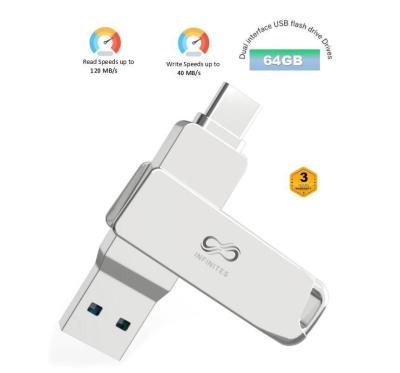 Chine Infinites Drive USB à double interface USB C+USB3.2 Équipé d'une interface USB C/Type-C et d'une interface USB a/USB 3.2 haute vitesse de 64 Go à vendre