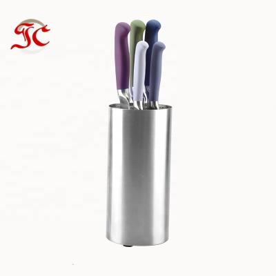 China 2021 Sustainable New And Colored Stainless Steel Chef Knife Set With Bristle Free Block for sale