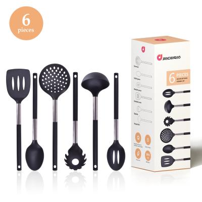 China Viable Custom Nylon Kitchen Utensils Sets With Wooden Handle Soup Ladle Noodle Tools Round Slotted Spoon Spatula Cook Accessories for sale