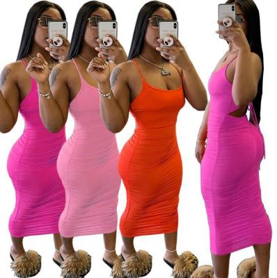 China Breathable Summer Dress Women Spaghetti Strap Sexy Backless Bodycon Night Club Dresses Long Stacked Sundress for sale