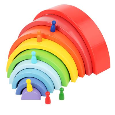 China Color Educational Wooden Early Cognitive Games Kids Enlightenment Puzzle Educational Toys Creative Rainbow Building Blocks for sale