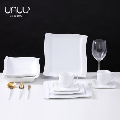 China China Suppliers Good Quality Disposable Concise Design Restaurant Hotel Serving Square White Ceramic Dinner Set for sale