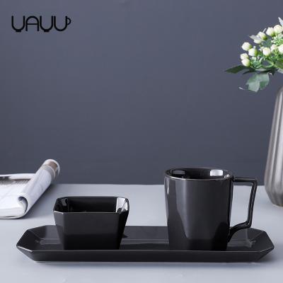 China Breakfast Disposable Luxury Simple Brunch Cup Handle Ceramic Tableware Dinner Set for sale