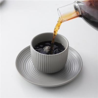 China Afternoon tea creative ceramic tea cup Nordic viable square cup vertical lines set coffee cup porcelain for sale