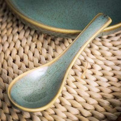 China Crokery Glazed Design Ceramic Dinner Spoon Luxury Disposable Tableware Restaurant Porcelain Rice Serving Flatware Dinner Spoon for sale