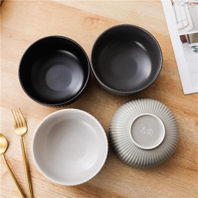 China Restaurant Disposable Wholesale Durable Home Used Round Matte Striped Luster Ceramic Soup Bowl for sale