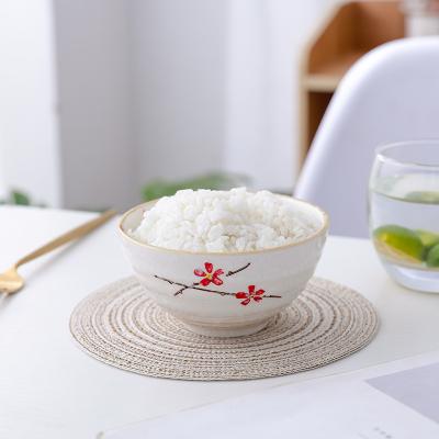 China Disposable Korean Style Items Round Cereal Ceramic Custom Rice Bowl With Plum Blossom for sale