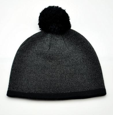 China Casual Complete Reflective Beanie with Pom Pom Design Acrylic Beanie Hat Unisex for sale