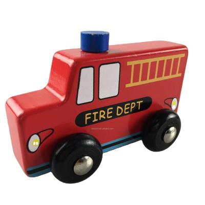 China Educational SOLID WOODEN FIRE TRUCK TOY for sale