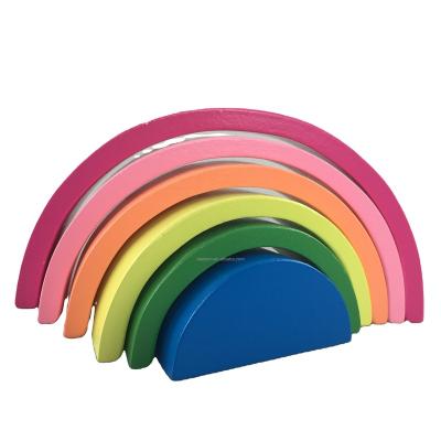 China Construction Toy SOLID WOODEN RAINBOW 6PCS STACKING TOY FOR KIDS for sale