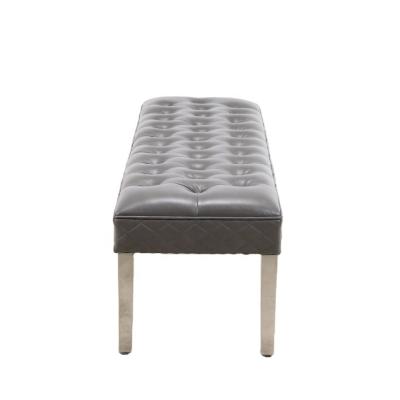 China Modern Factory Dark Gray Velvet Sofa Bench Ottoman Bench With Knob Metal Kd Stainless Leg for sale