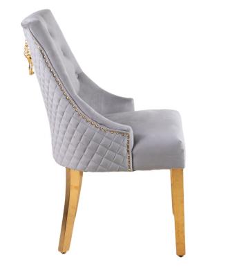 China Hotel Furniture Gray Velvet Wooden Support Rubber Knocked-Down One-Piece Timber Dining Chair For Dining Room for sale