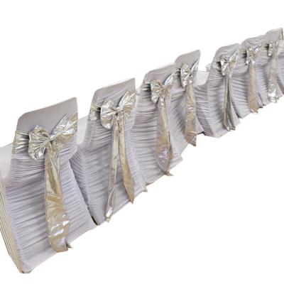 China Easy Installation Shiny Decorative Party Spandex Metallic Chair Sashes For Wedding for sale