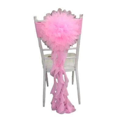 China Large Curly Willow Flower Spandex Wedding Chair Sash Easy Installation for sale