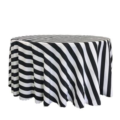 China Wrinkle Free Durable Stylish Machine Washable Elegant Polyester Black And White Wedding Striped Tablecloths for sale