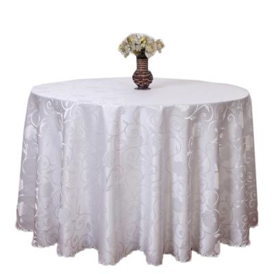 China Wrinkle Free Durable Elegant Machine Washable Round White Damask Table Cloths Wedding for sale