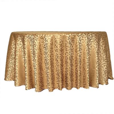 China Polyester Fabric Durable Elegant Machine Washable Gold Tablecloth Wrinkle Free Decorative Round For Wedding for sale