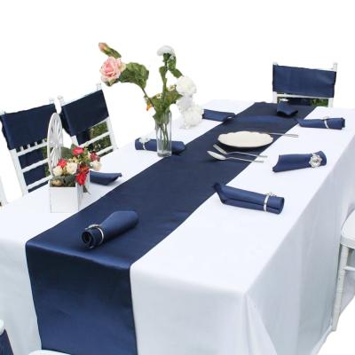 China Long Table Runner Durable Elegant Machine Washable Navy Blue 12 x 108 Inches Navy Blue Satin For Wedding for sale