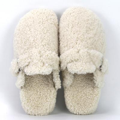 China Factory Wholesale Soft Fluffy Women Lamb Fur Birken Cushioning Closed Toe Slippers Slides Custom Logo for sale