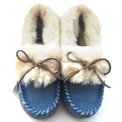 China Breathable good selling indoor and outdoor factory wholesale women's genuine woolen loafer suede shearling handmade leather moccasin shoes for sale