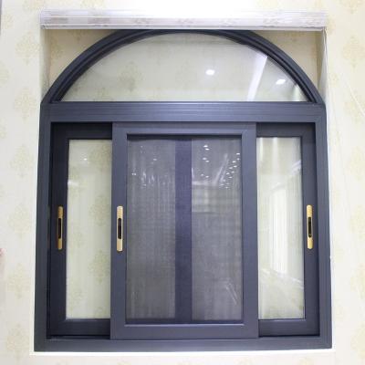 China Magnetic Stained Glass Arch Aluminum Sliding Screen Arch Window With Arch Top for sale