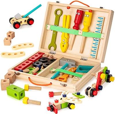 China Cultivate Kids Practical and Thinking Skills Tool Kit for Kids Wooden Toolbox with 33pcs Wooden Tools Building Toy Set Educational STEM Construction Toy for sale