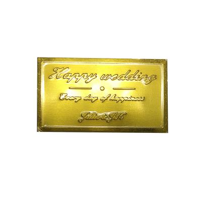 China Feature Stainless Waterproof Sticker Label Gold Anodizing Aluminum Logo For Happy Marriage for sale