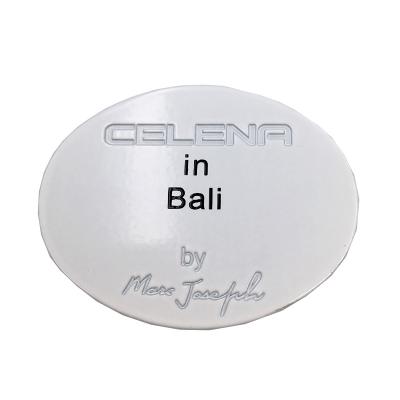 China Private Malaysia 3d Embossed Zinc Alloy Metal Nameplate Oval White Concave Nameplate Made in Zamac Factory for Bali for sale