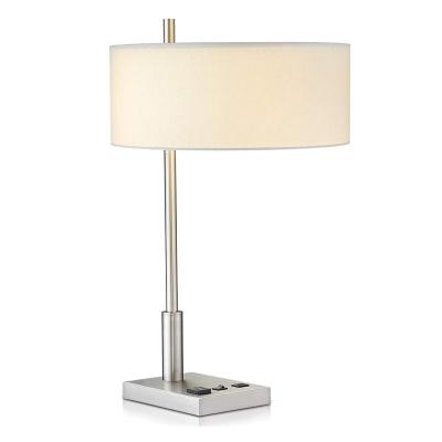 China Modern Modern JLT-HT79 Nightstand Lamp in Satin Nickel Finish with Charging USB Port and AC Power Outlet for sale