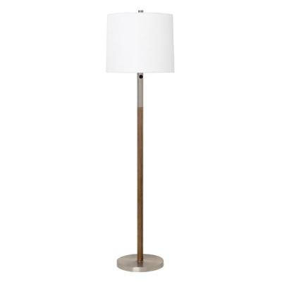 China JLF-3227J-1 Modern Woodgrain Floor Standing Light With Drum Shade For Hotel King Room Lighting Fixture for sale