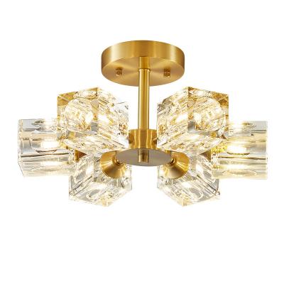 China JLC-X01 Crystal Copper Surface Mounted Modern Luxury Semi Flush Mounted Light Fixture Lamp for sale